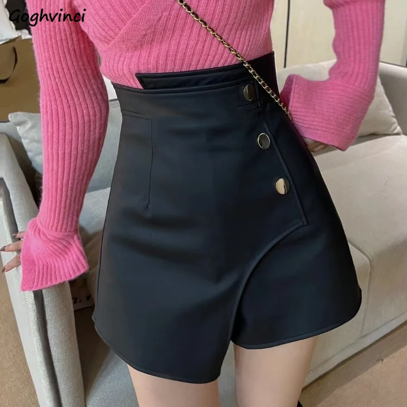 PU Leather Shorts Women Chic Office Lady Temper New Spring Slim All-match Vintage High Waist Elegant Mature Fashion Asymmetrical