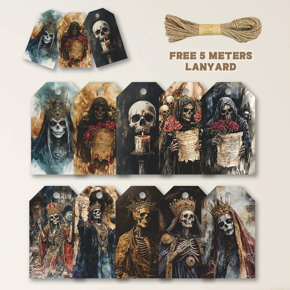 40pcs Gothic Dark Vintage Tag,Death Aesthetic,Gift Labels, Party Decorations,Handmade Packaging Accents,Greeting Cards,Hemp Rope
