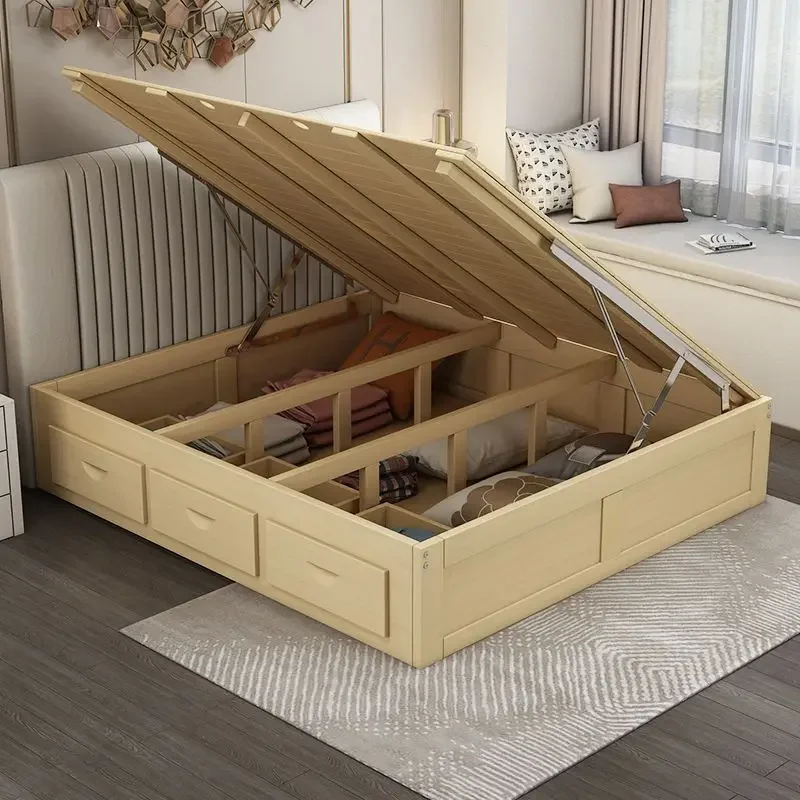 صندوق تاتامي بإطار من الخشب الصلب، بدون بجانب السرير، سرير تخزين عالي الضغط من الأرض إلى السقف #2