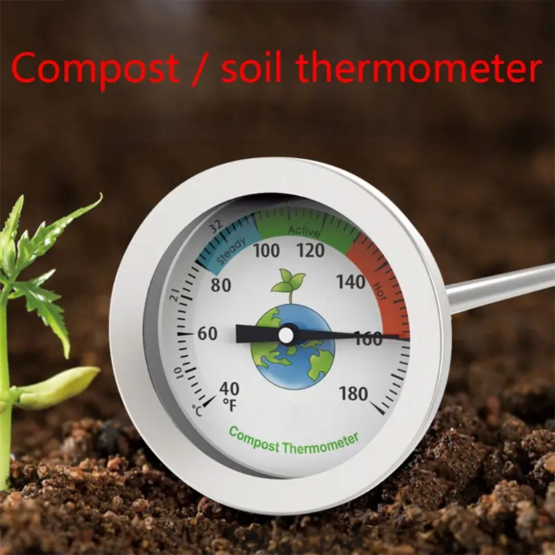 X37E 50 Edelstahl-Kompost-Boden-Thermometer, Celsius-Messung, Garten, Hof, 40–180 ℉ Zifferblatttemperatur