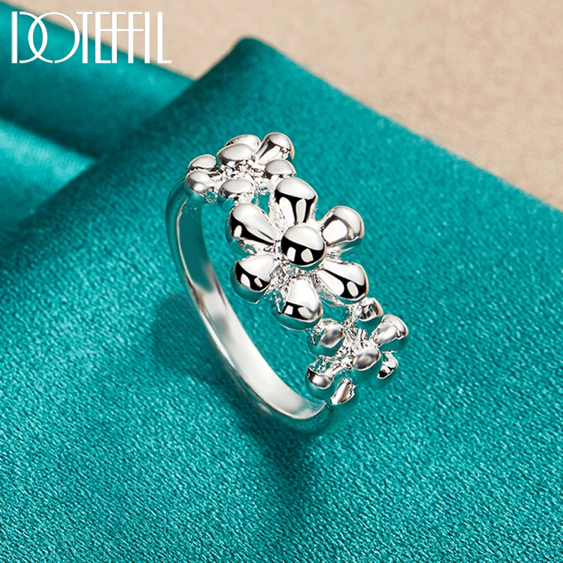 DOTEFFIL 925 Sterling Silver Three Flowers Ring For Woman Man Fashion Wedding Engagement Party Gift Charm Jewelry