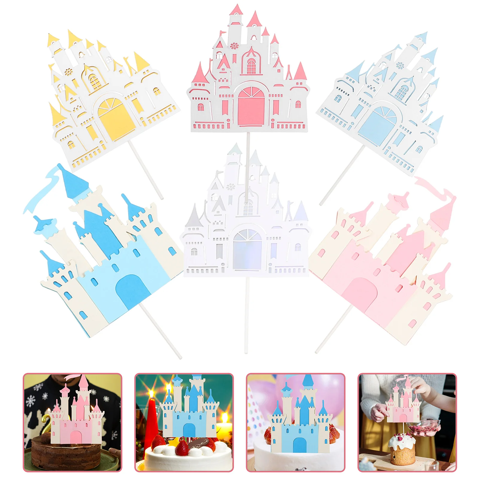 

6 Pcs Castle Cake Insert Kids Ornament Wedding Decor Princess Birthday Decoration Paper Child