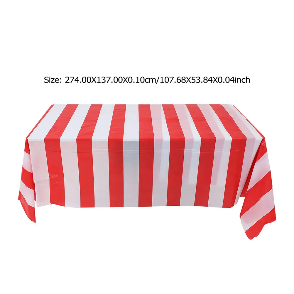 

1pcs Red White Striped Tablecloth 137x274cm Plastic Birthday Circus Party Decoration Reusable Table Cover