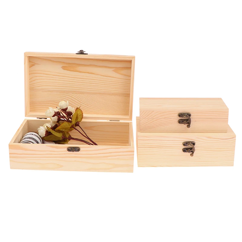 Caja de almacenamiento de madera Rectangular, organizador de caja de almacenamiento de madera, contenedor de almacenamiento Simple a prueba de polvo con cerradura, estuche de joyería