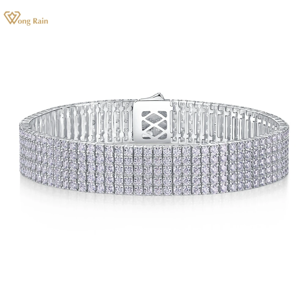 

Wong Rain 925 Sterling Silver 3EX VVS1 D Color Sparkling 5 Row 2MM Diamond Gemstone Real Moissanite Bracelets Bangle Jewelry