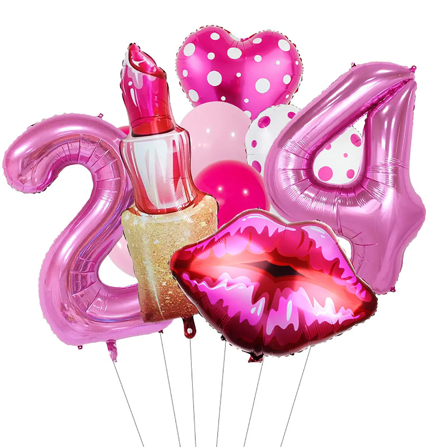 Lippenstift-Nummer, gepunktetes Herz, Aluminiumfolie, Ballon, 81,3 cm, rosarote Zahl, geeignet für Geburtstagsfeier, Jubiläumsdekoration – Detail 14