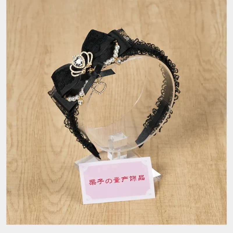 Japanese Style Side Three-Dimensional Bow Hairband Kawaii Cute Pearl String Headband Lolita Fluffy Hair Accessory Women Hair Bow