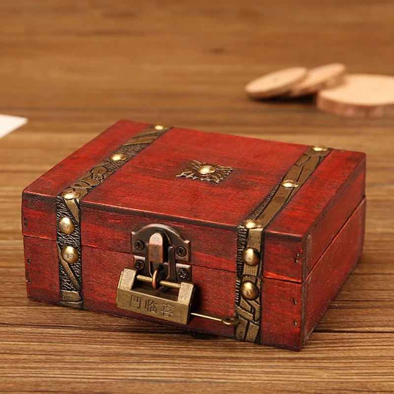 Wooden Vintage Lock Treasure Chest Jewelry Storage Box Case Organiser Ring Gift for Girls