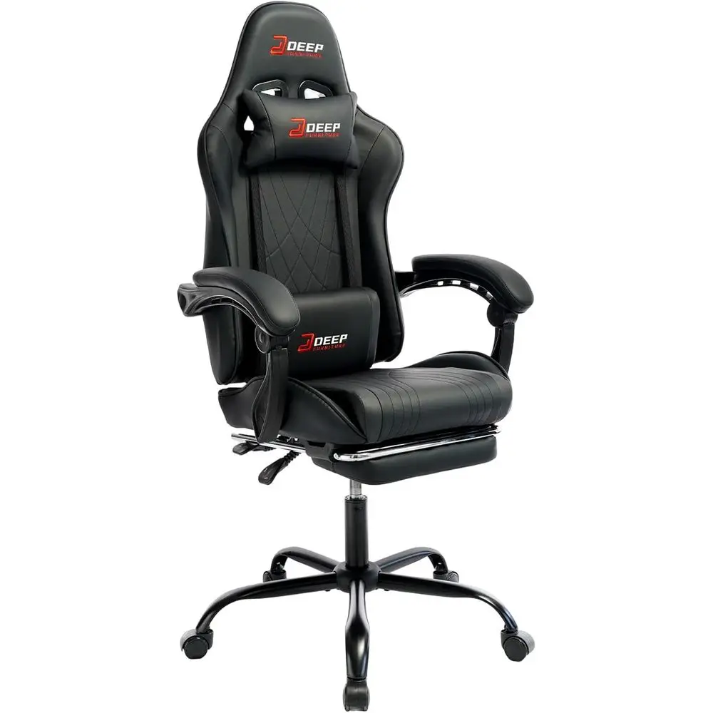Gaming Chair with ootrest, Ergonomic Game Chair with Lumbar Support and Linkage Armrest, Reclining Computer Chair Height Adjusta
