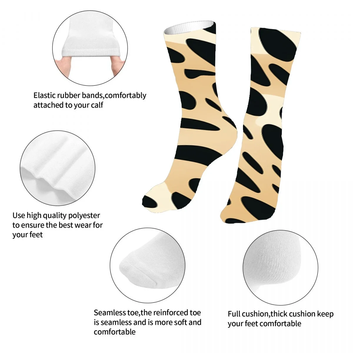 Leopard Print Fabric Art Mens Womens Funny Crew Socks Cool 3D Printed Design Socks Fashion Comfortable Basketball Socks