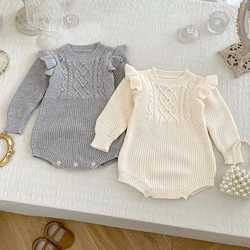 2024 New Autumn Baby Girl Knitted Clothing Korean Style Climbing Suit Toddler Baby Girl Long Sleeved Solid Color Knitted Romper