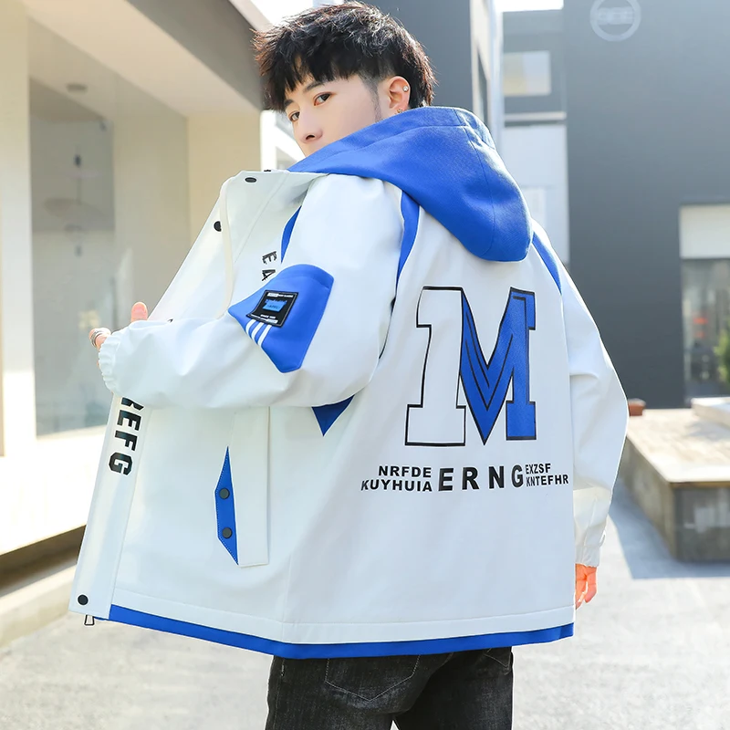 แฟชั่นฤดูใบไม้ผลิฤดูใบไม้ร่วง Casual Hooded JACKET สําหรับชายหลวมเสื้อ Hip Hop Streetwear Zipper Windbreaker เยาวชนกลางแจ้งเสื้อผ้า