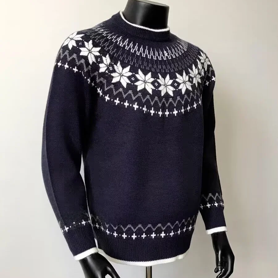 

Heavyweight Fair Isle Knit round Ne Sweater Loose Casual Couples Winter Long Sve Polyester Fiber Knitted Top for Men