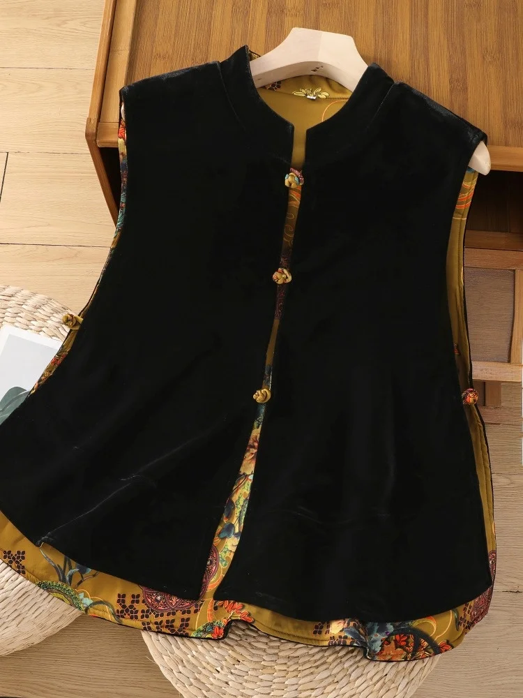 

Velvet Jaet Women's Sle New Chinese Autumn Winter Outerwear Elegance National Trend Quilted Vest Large Size Tang Costume