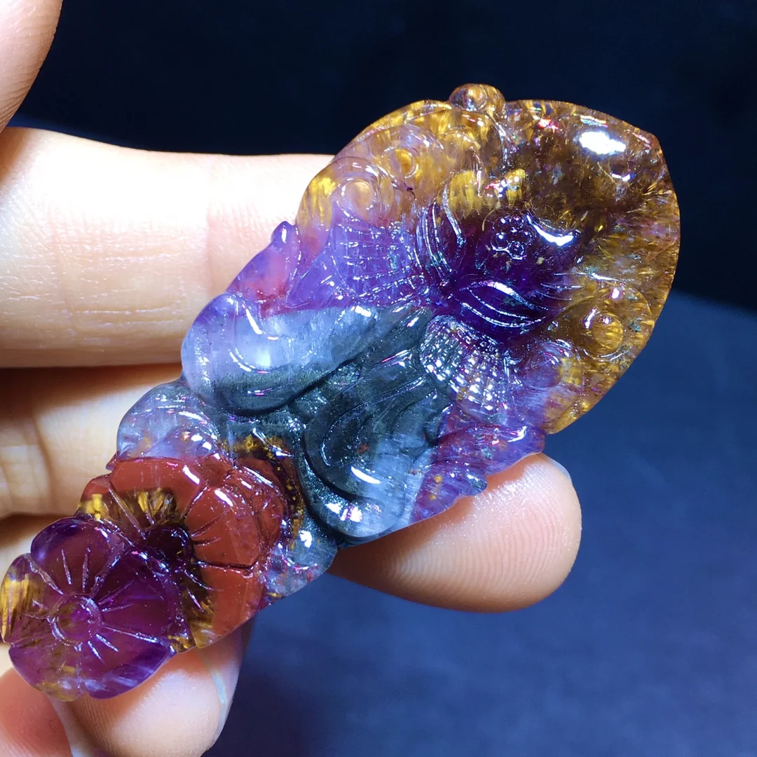 Natural Purple Cacoxenite Red Auralite 23 Oval Pendant 54.8/24.6/8mm Fox Gold Rutilated Beads Jewelry AAAAA