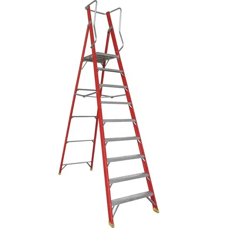 Anti Corrosion FRP Material Industrial Platform Ladder Durable Fiberglass Reinforced Plastic Step Ladder for Factory