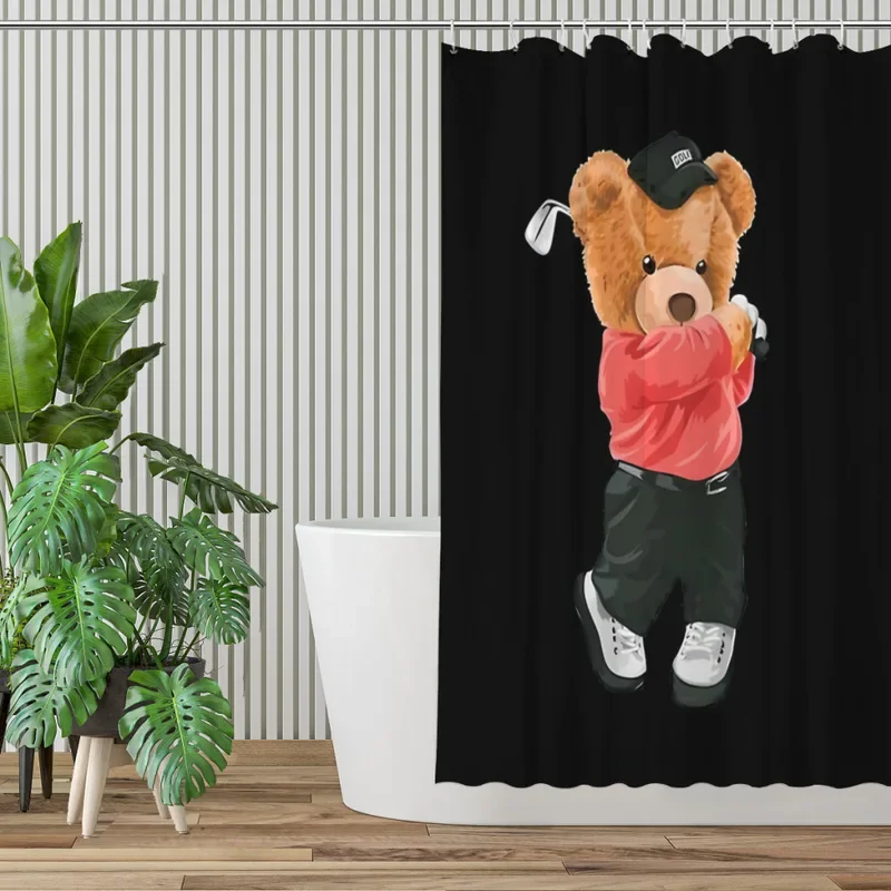 Golf Polo Bathroom Shower Curtains Teddy Bear Waterproof Partition Creative Home Decor Bathroom Accessories@0 #