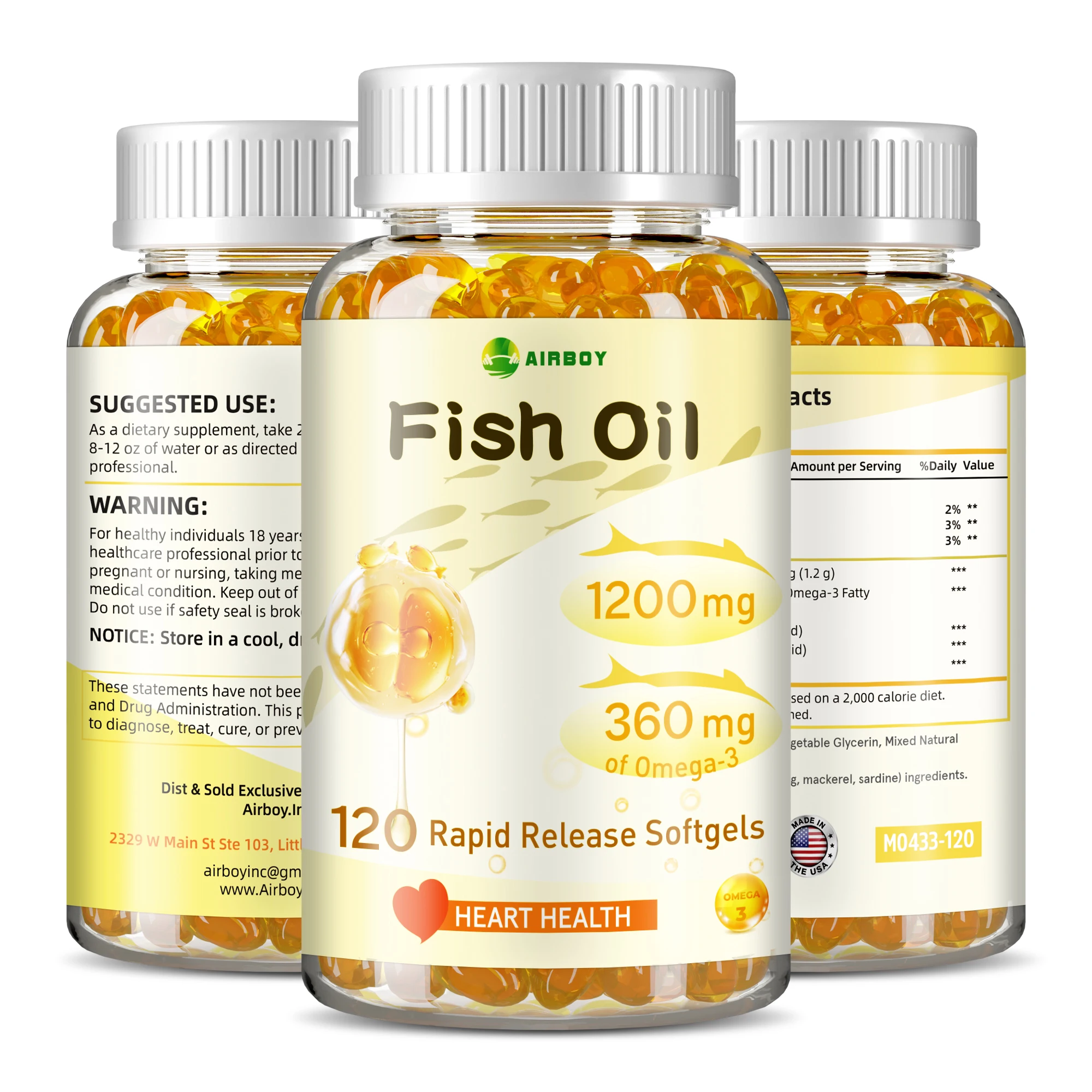 Fish Oil - Enriched with DHA & EPA, Support Brain, Joint & Skin Health, Antioxidant, Protects Eye Fatigue, Cognitive Function