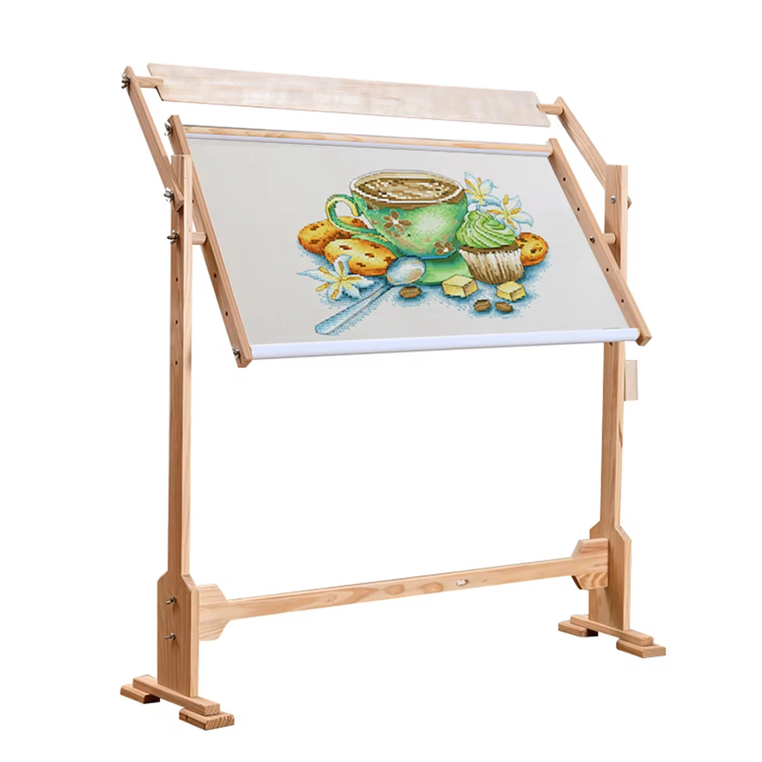 Vertical Needlework Adjustable Solid Wood Embroidery Stand Wooden Frame Cross Stitch Floor Stand Rack Hoop DIY