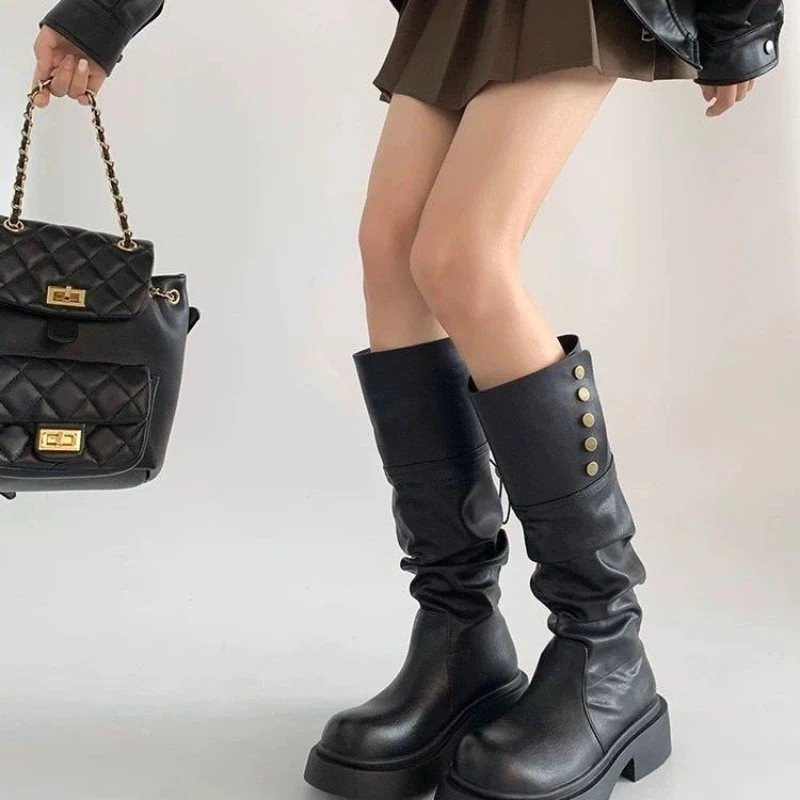 2024 New Fashion Autumn Women Boots Look Slim and Pile Up Women's Shoes Retro Trend Knight Boot Versatile Temperament Long Boots