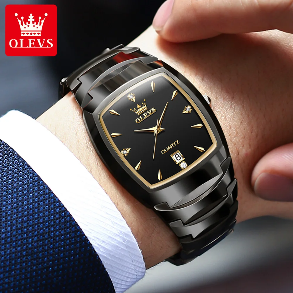 OLEVS Original Quartz Watch for Men Tungsten Steel Strap Calendar Waterproof Wristwatch Men\'s Watches Genuine TOP Brand Clock