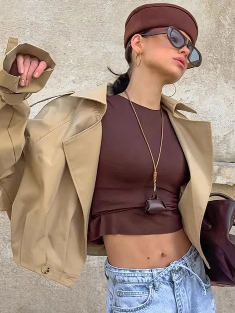 

Casual Solid Short Jacket Women's Full Sleeve Turn-down Collar Button All-match Coats Summer New Lady Fashion Streetwear