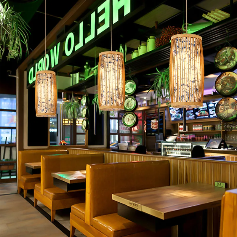 

Bamboo Pendant Lamp Rattan Light Hand Woven Chandelier Café Restaurant Lighting Living Room Art Decor Hanging Lamp Indoor
