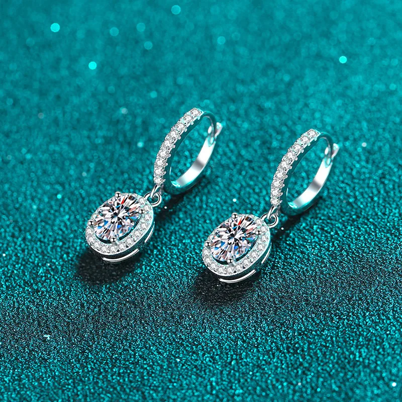 HTOTOH Drop Earrings 1 Carat Moissanite Diamond 925 Sterling Silver Women Engagement Wedding Gift Fine Jewelry