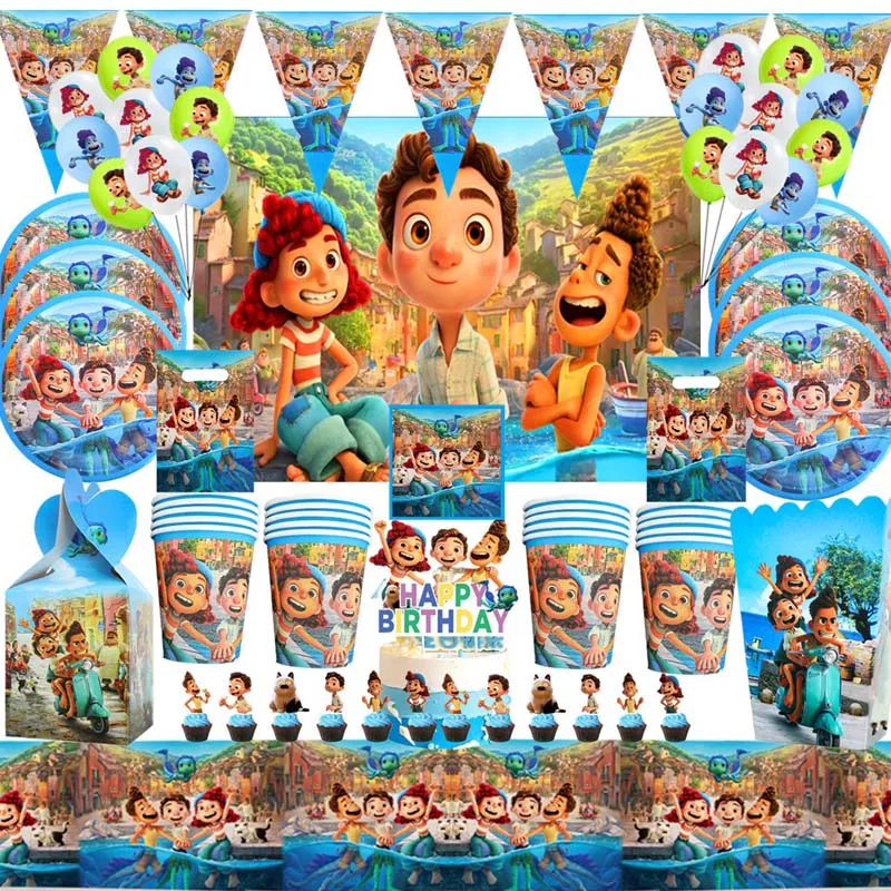 

Cartoon Luca Theme Birthday Party Scene Layout Decoration Supplies Disposable Cutlery Balloon Background Baby Shower Kid Gifts