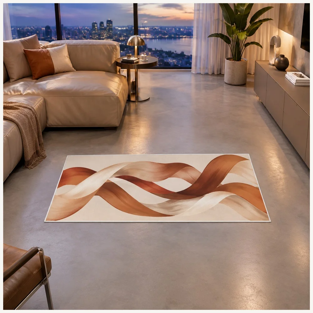 VIKAMA Abstract Silk Ribbon Flow Door Mat, Non Slip Foldable Flannel Rug, Artistic Floor Mat for Garden Room, Snug, Landing