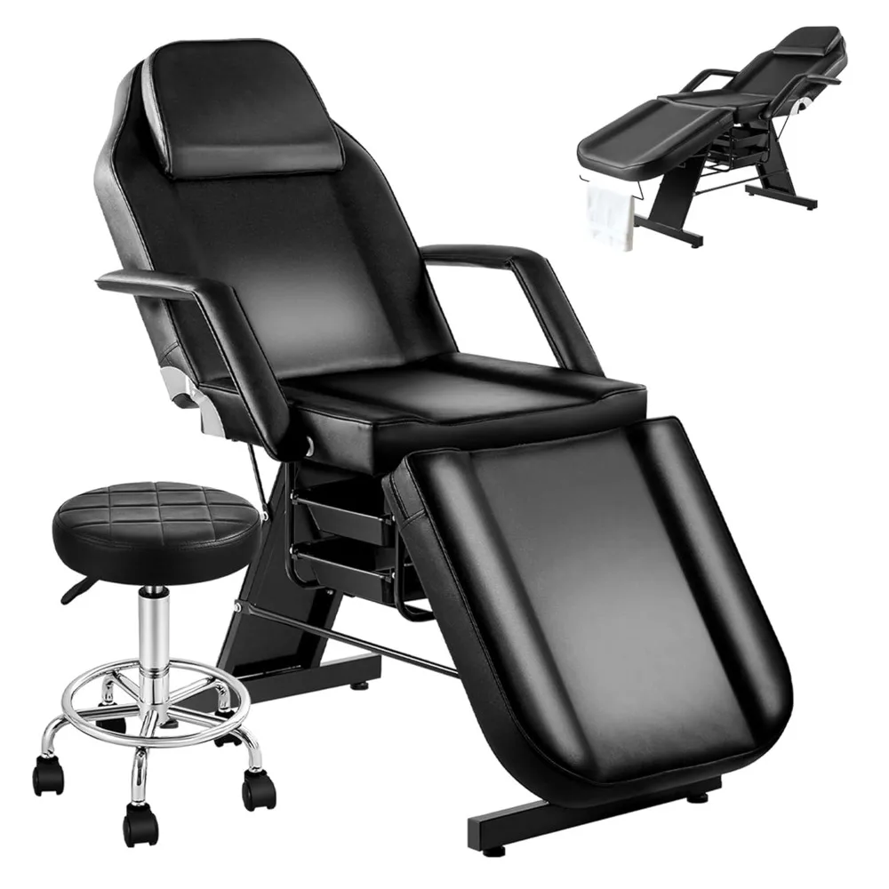 

Tattoo Chair for Client, Adjustable Tattoo Facial Lash Bed for Artist with Rolling Stool & Removable Armrest
