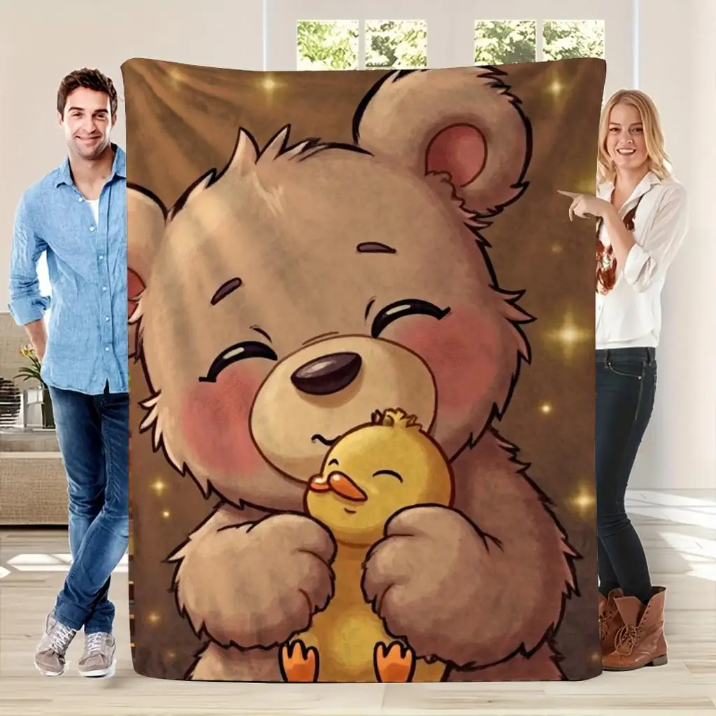 Cute Bear and Chick Plush Blanket Throw for Couch Decor Cozy Winter Nap Time Large Keepsake Soft Gift 150x230cm Plush Comfort