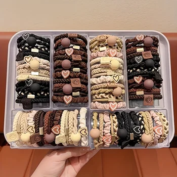 Conjunto de Elásticos de Cabelo Boho Chic para Mulheres - Faixas Elásticas com Charme de Coração e Contas para Todos os Tipos de Cabelo, para Rabos de Cavalo e Exercícios