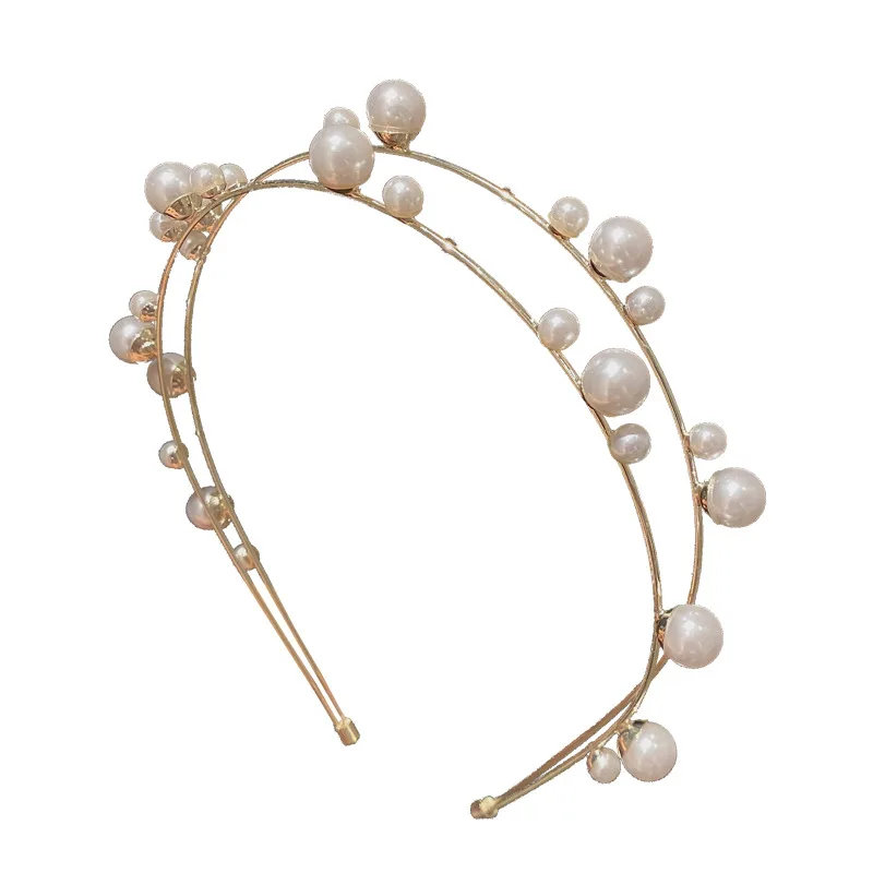 Elegant Bride Double Layer Pearl Headpiece Hair Band Hair Hoop Accessories for Women Luxury Headband Wedding Jewelry