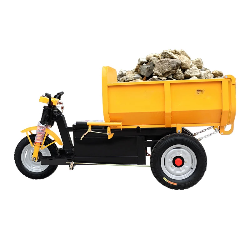 Hydraulic dump electric engineering tricycle hand push pull brick truck construction site ash bucket car, three door