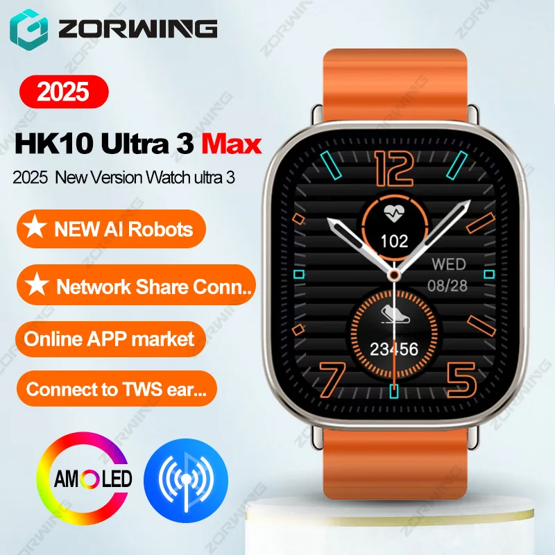 

HK10 Ultra 3 Max AMOLED Smart Watch Sharing Mobile Network Men Sport Watches AI Robots Local Music Photo Album NFC Smartwatch