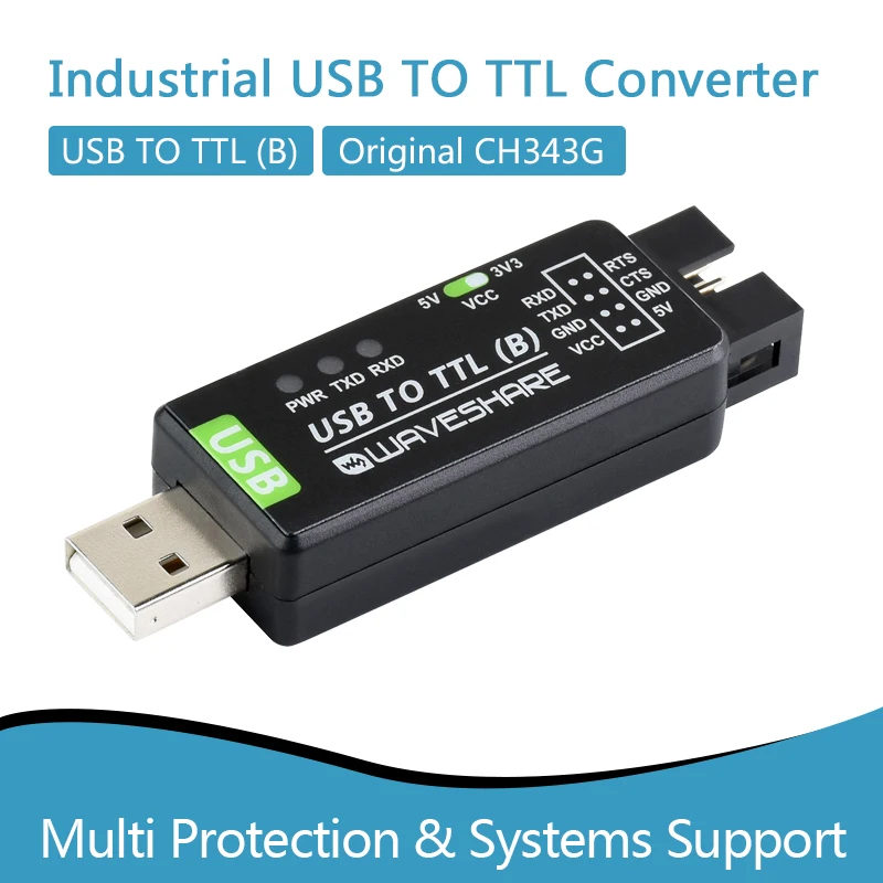 Industrial USB TO TTL Converter, Original CH343G Onboard, Multi Protection & Systems Support