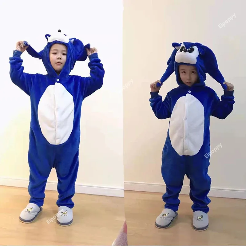 Autumn and Winter Flannel One Piece Pajamas Anime Clothing Hooded Home Clothes Adult Children