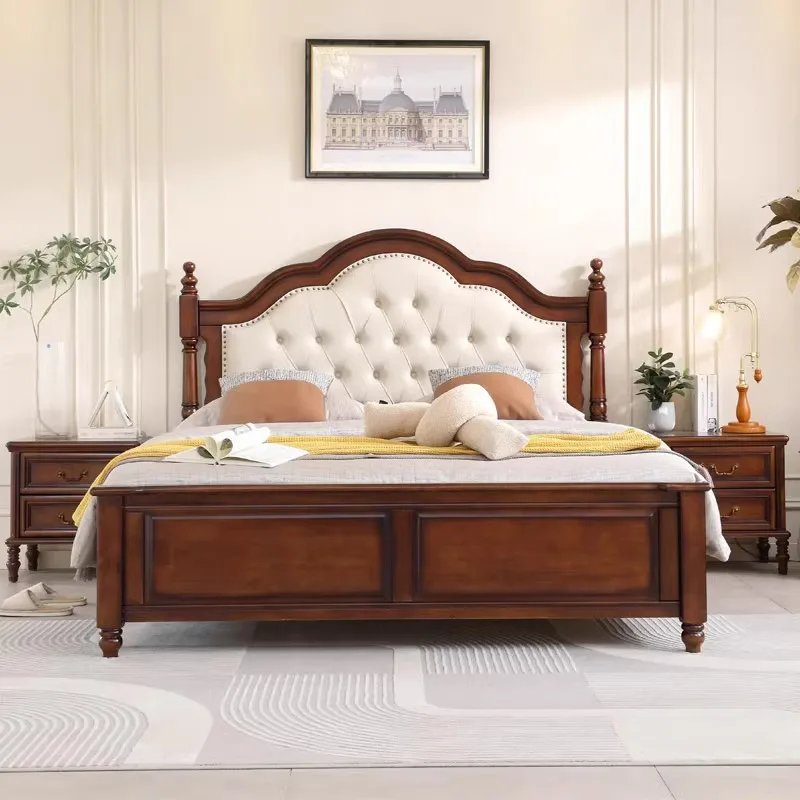 American light luxury solid wood bed master bedroom modern simple double bed European soft bag princess high box storage