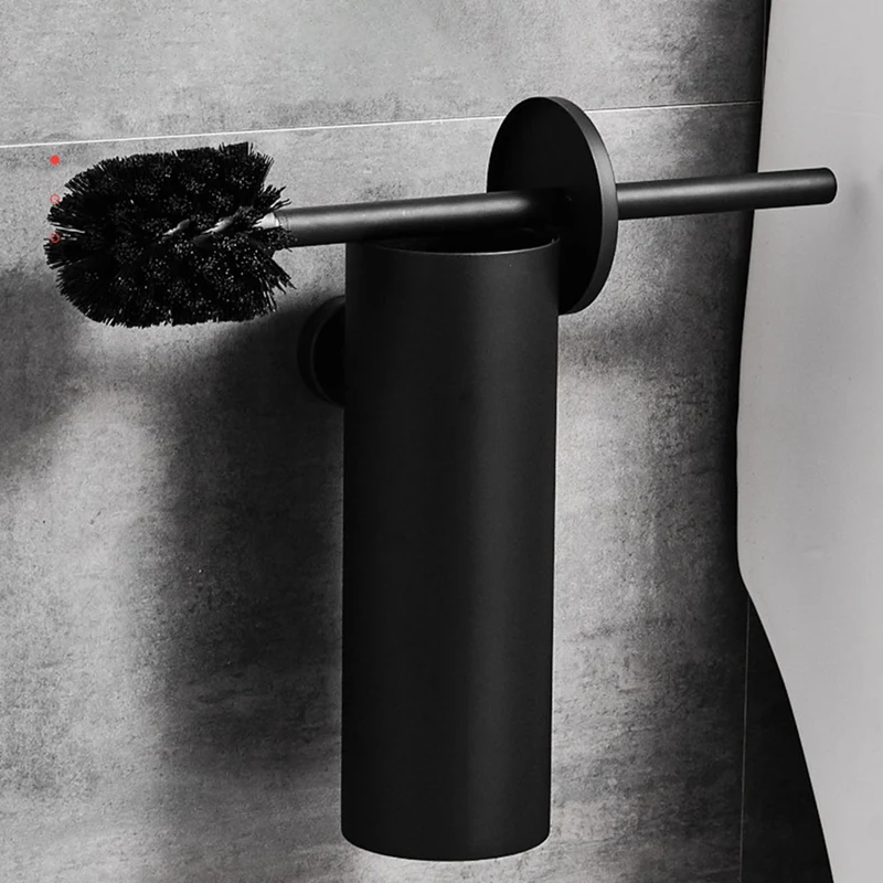 

Toilet Brush 304 Stainless Steel Black Cylindrical Brushed Vertical Wall-Mounted Bathroom Toilet Cleaning Supplies