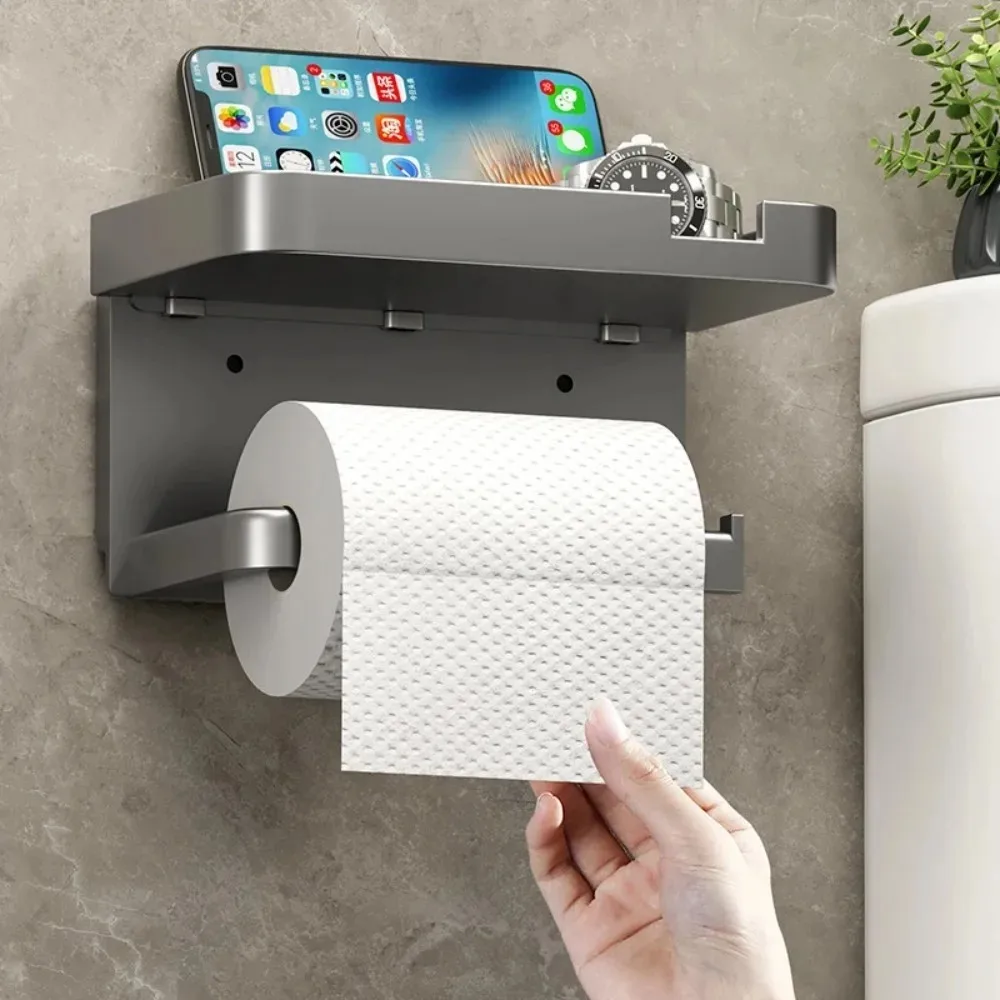 Toilet Paper Holder, Plastic Storage Rack, Kitchen Towel Rack, Bathroom Wall Mount, Paper Towel Roll, Phone Organizer image 5