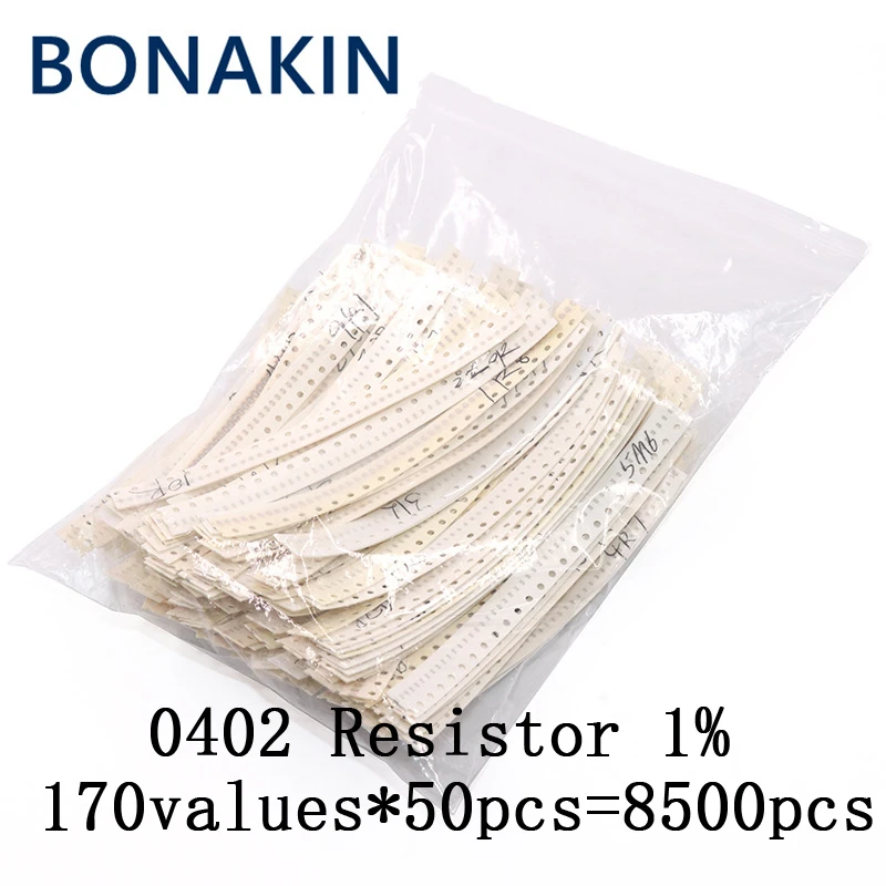 8500pcs 0402 SMD Resistor Kit Assorted Kit 1ohm-10M ohm 1% 170valuesX 50pcs=8500pcs Sample Kit