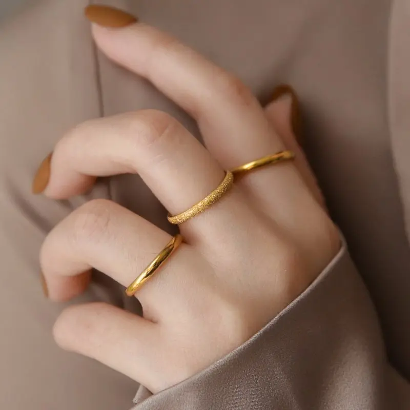 3 Pieces Set Light Luxury Minimalist Ins Style Cool Tone Frosted Plain Band Rings For Women Delicate High End Fashion Jewelry Fo