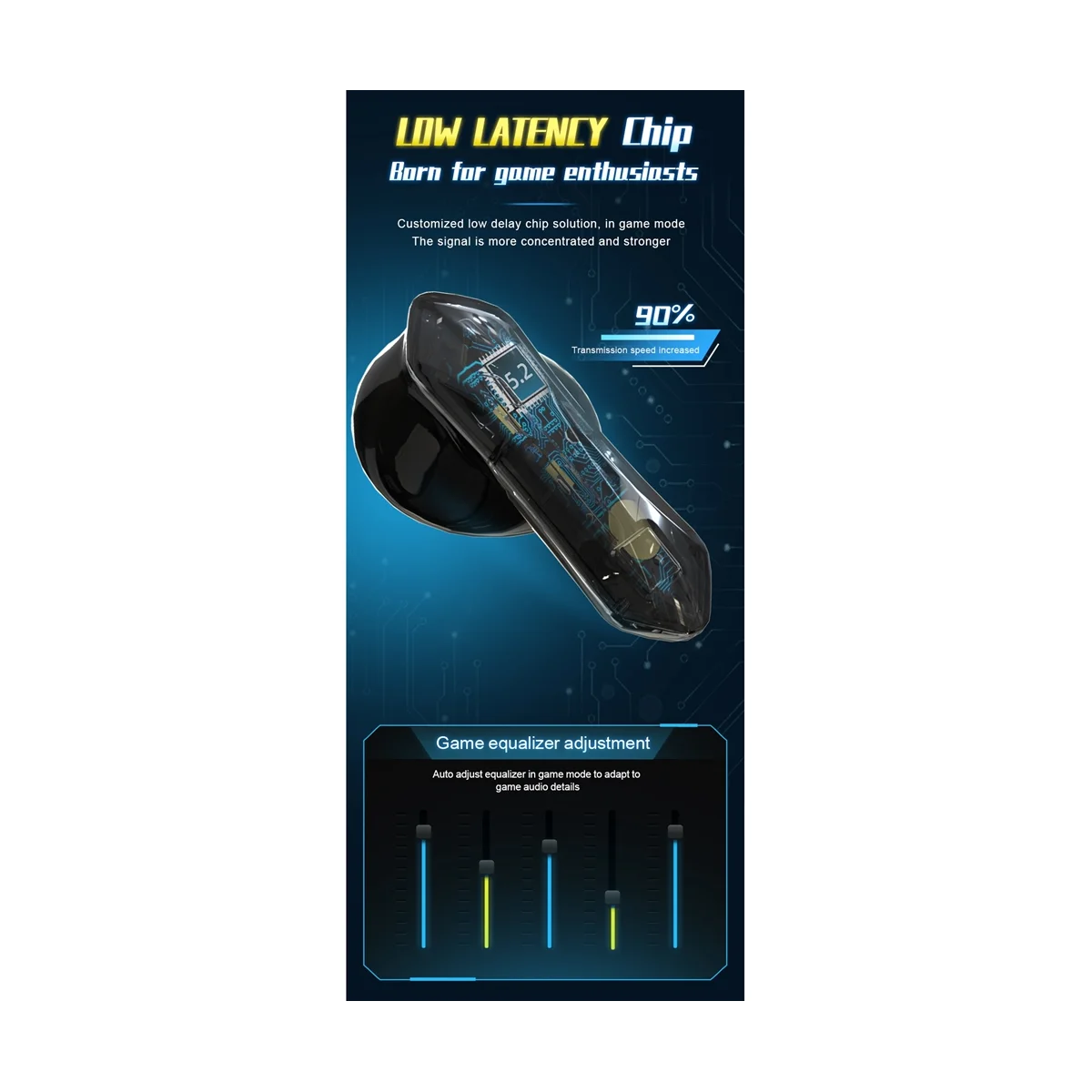 X16Pro 블루투스 5.2 이어폰, 게이밍 무선 헤드셋, 방수 헤드폰, 인이어 이어버드, 마이크 포함, 블랙