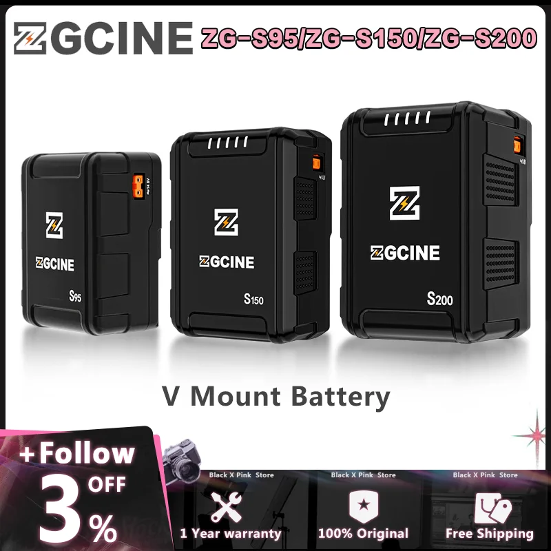 ZGCINE ZG-S95 ZG-S150 ZG-S200 199.8Wh V Mount Battery 14.8V V Lock Rechargeable D-Tap/BP Input Output for Camera DSLR