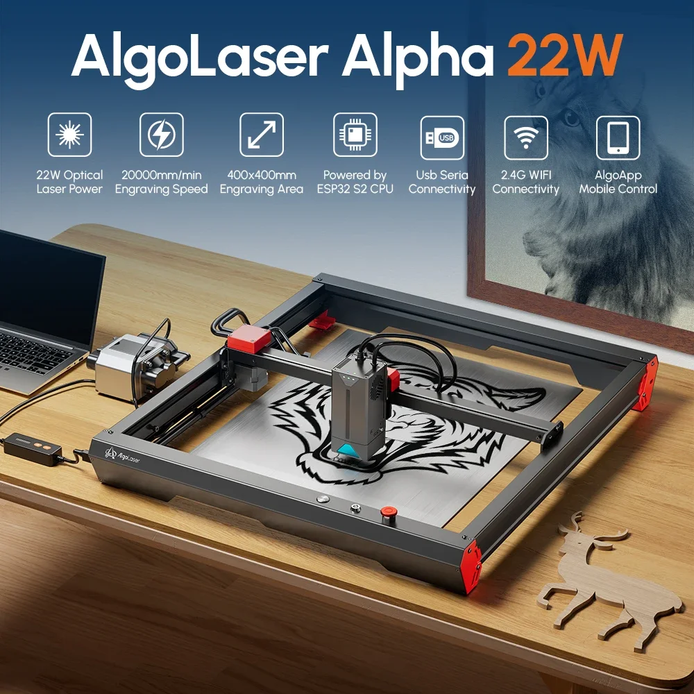 

Мощный лазерный гравировальный резак AlgoLaser Alpha 22 Вт, умный воздушный насос с управлением через приложение, двухъядерный процессор с ЧПУ, универсальный инновационный инструмент для бизнеса