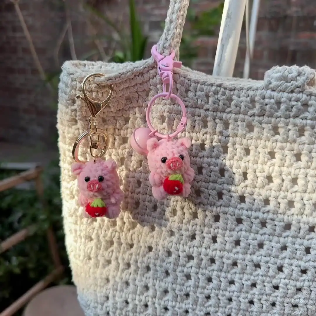 Strawberry Pig Crochet Keychain – 4cm Handmade Charm