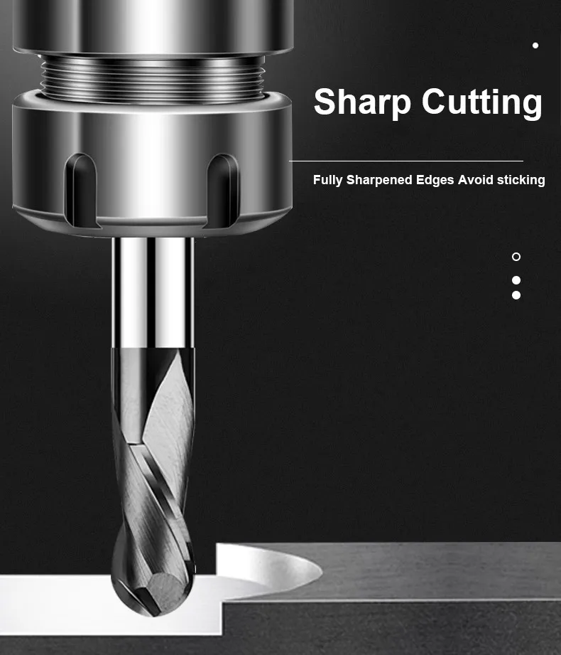AZZKOR HRC55 2-Schneiden-Fräser aus Wolframstahl mit schwarzer Nano-Beschichtung, Kugelkopffräser für CNC-Maschinen und mechanische Bearbeitung – Detail 3