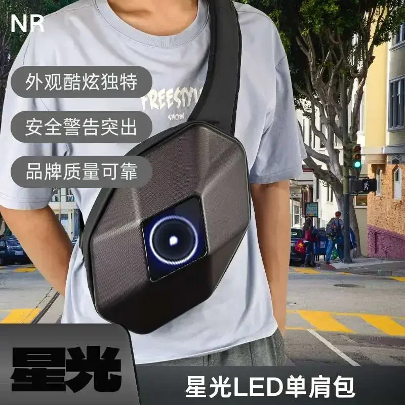 Waterproof hardshell motorcycle riding crossbody bag Motorcycle LED light backpack Shoulder chest bag men's waist pack