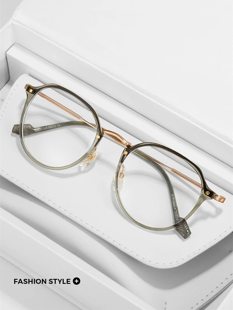 

Classic Style Gradient Colour Round Optical Ultralight Eyeglass Memory Material Frame IP Electroplating Alloy Spectacles Legs